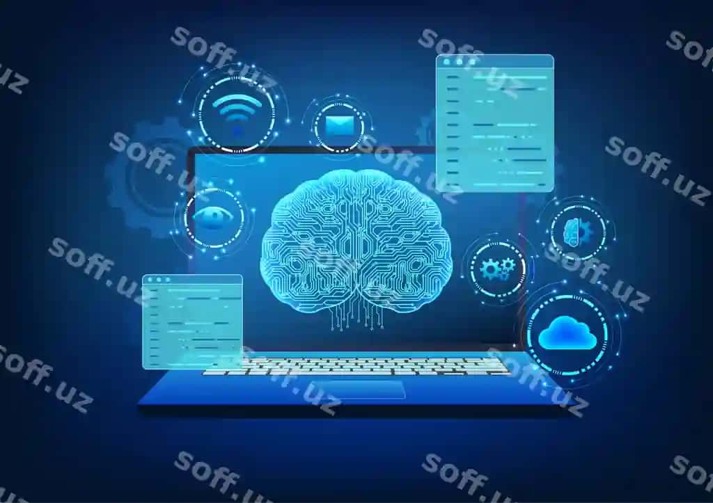Sun'iy intellekt texnologiyasi aql chiziqlari kompyuter bilan | Artificial intelligence technology brain circuitry computer with