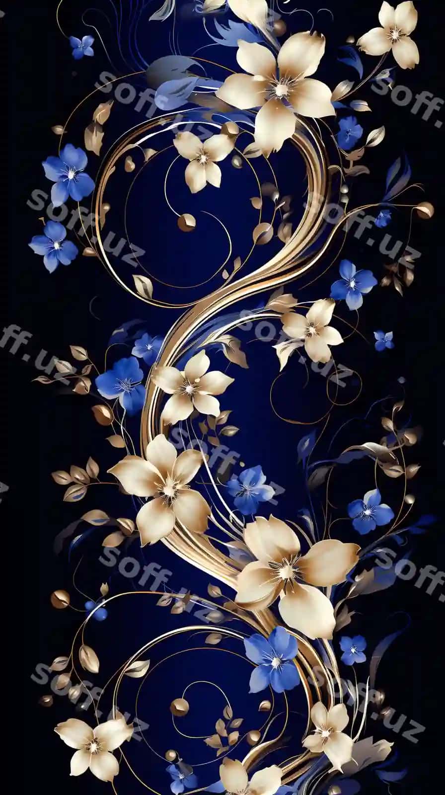 Orqa fonda gulliy illustratsiya vektor dizayn naqsh vintage ko'k gul yoz ko'k tabiiy | Background floral illustration vector design pattern vintage blue flower summer navy natu