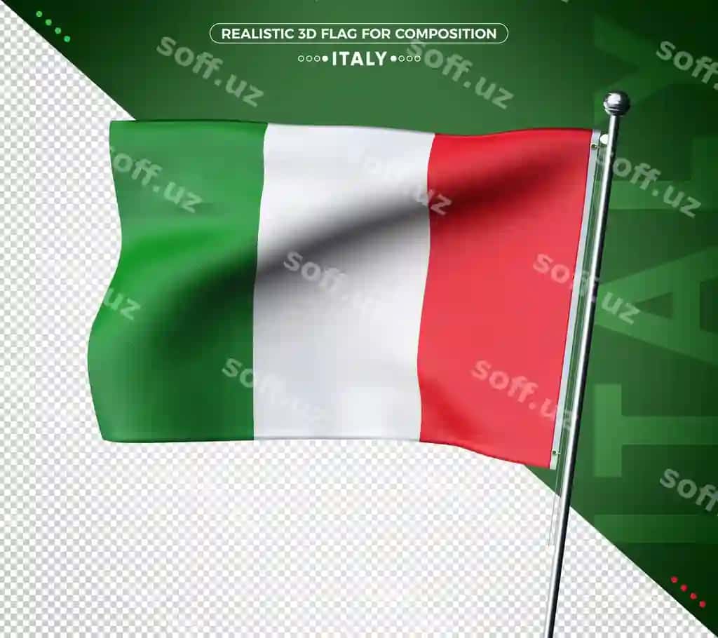 Italiya uch o'lchovli bayroq haqiqiy teksturasi bilan | Italy 3d flag with realistic texture