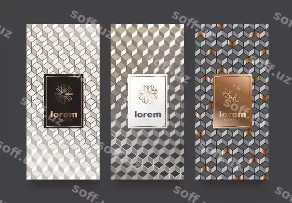 Luks mahsulotlar uchun turli xil teksturali etiketka shablonlari komplekti | Set labels templates with different texture luxury products
