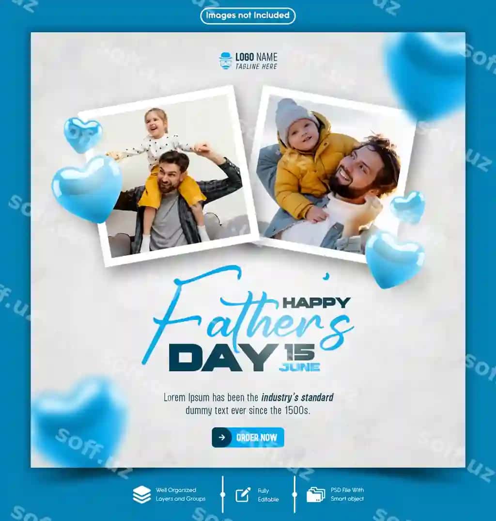 Baxtli Otlar kuni ijtimoiy tarmoqlar banneri post shabloni | Happy fathers day social media banner post template
