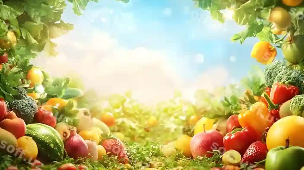 Sog'om organik mevalar va sabzilar o'sib bormoqda, boy bog' landskapi | Healthy organic fruits vegetables growing lush garden landscape