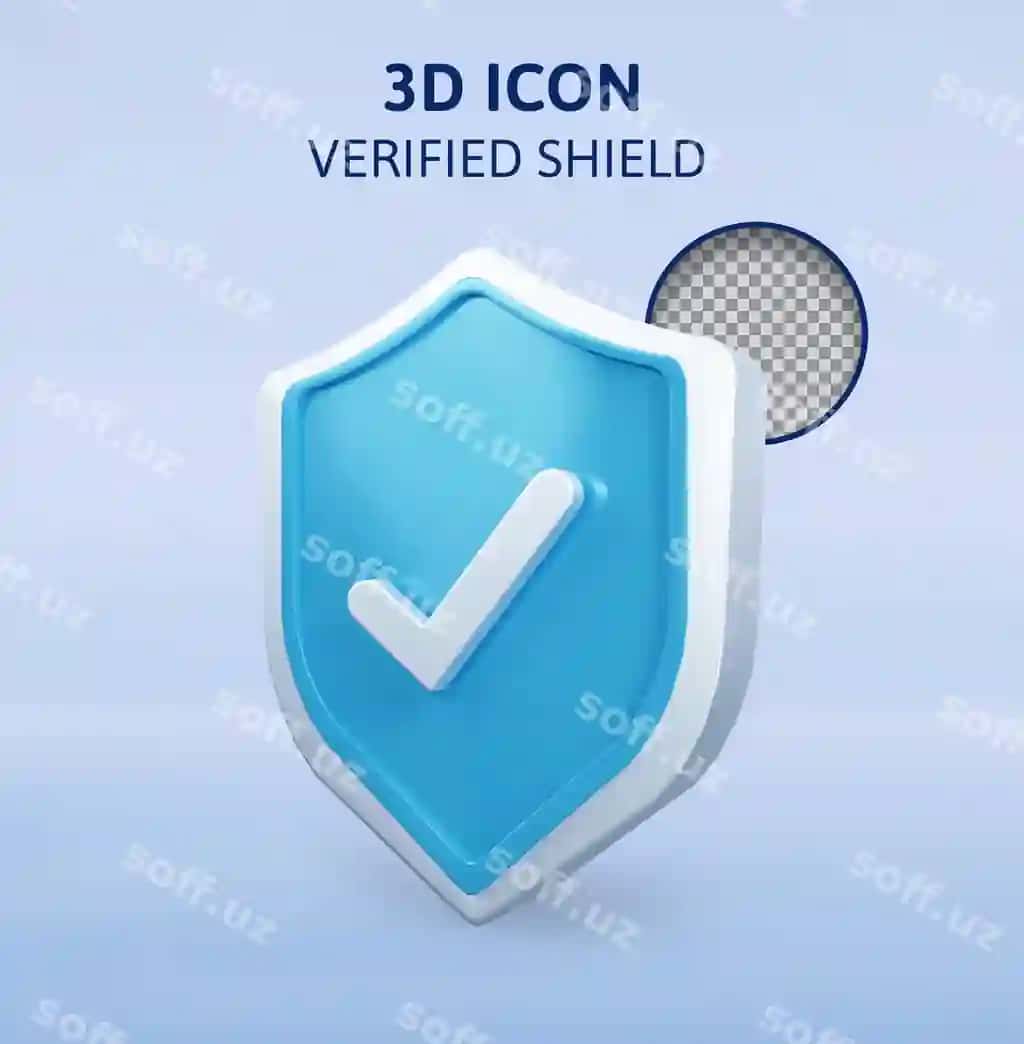 Tasdiq langan himoya 3D render illustratsiyasi | Verified shield 3d rendering illustration