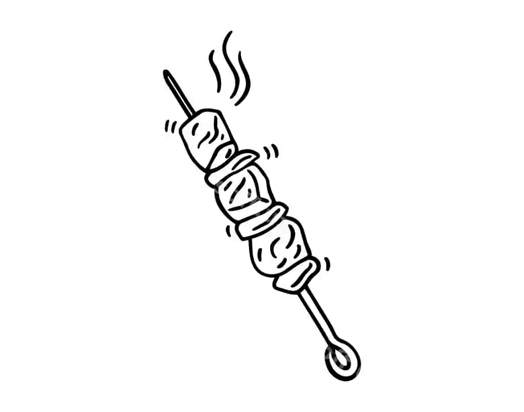 Barbecue shashlik chizmasi qo'l bilan chizilgan ikonka kontur chizmasi kebab chiziq | Barbecue skewer doodle hand drawn icon outline drawing kebab line