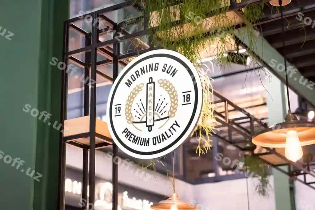 Doira doʻkon belgisi namunasi | Circular shop sign mockup