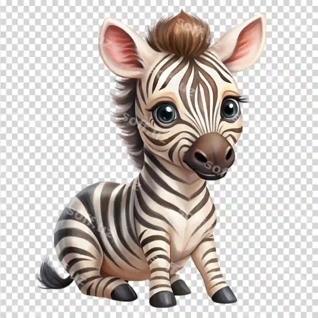 Mazali portret kartun uslubidagi chiroyli bola zebrasi orqali o'tkazuvchi shaffof fon | Cute portrait cartoon style cute baby zebra isolated transparent