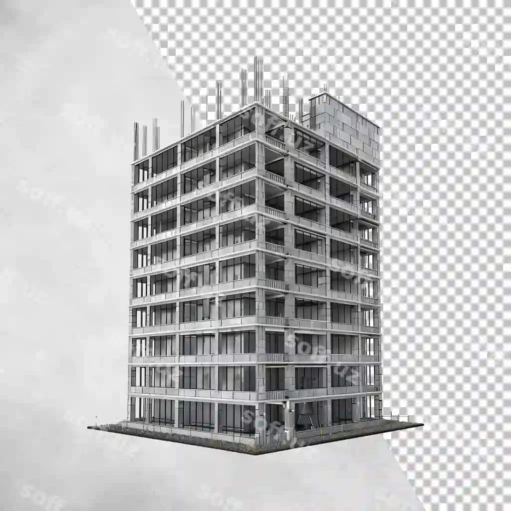 Qurilish binosi ajraltirilgan shaffof orqa fonda | Construction building isolated transparent background