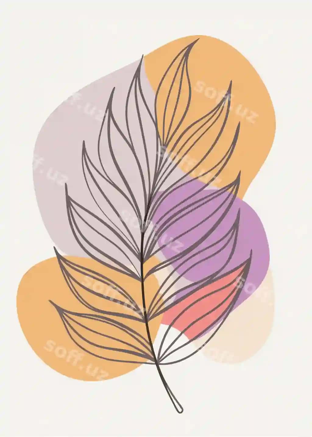 Bitta chiziq san'ati varaq chizish abstrakt minimal davrli chiziq devor | One line art leaf drawing abstract minimal continuous line wall