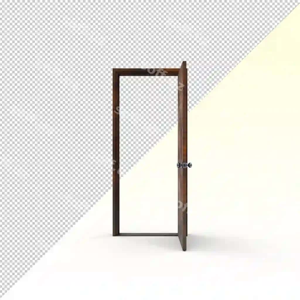 Qorqin yunali ochiq eshik ajraltirilgan | Rusty wooden open door isolated
