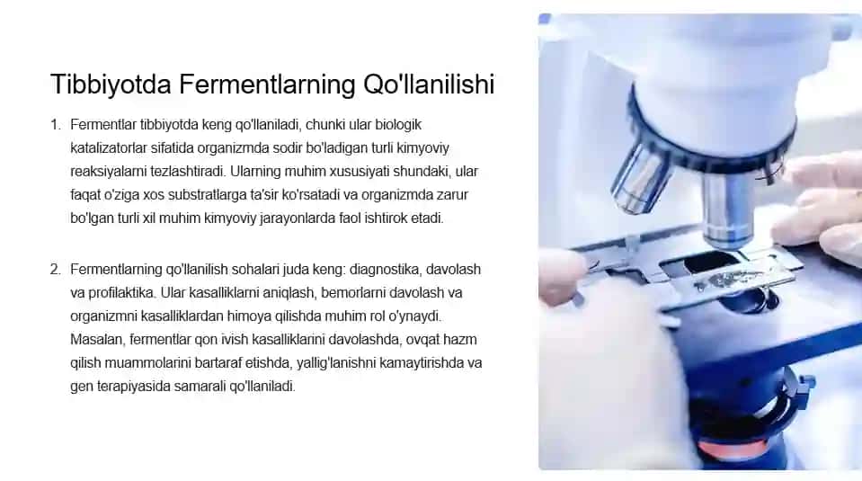 Tibbiyotda Fermentlarning Qo'llanilish