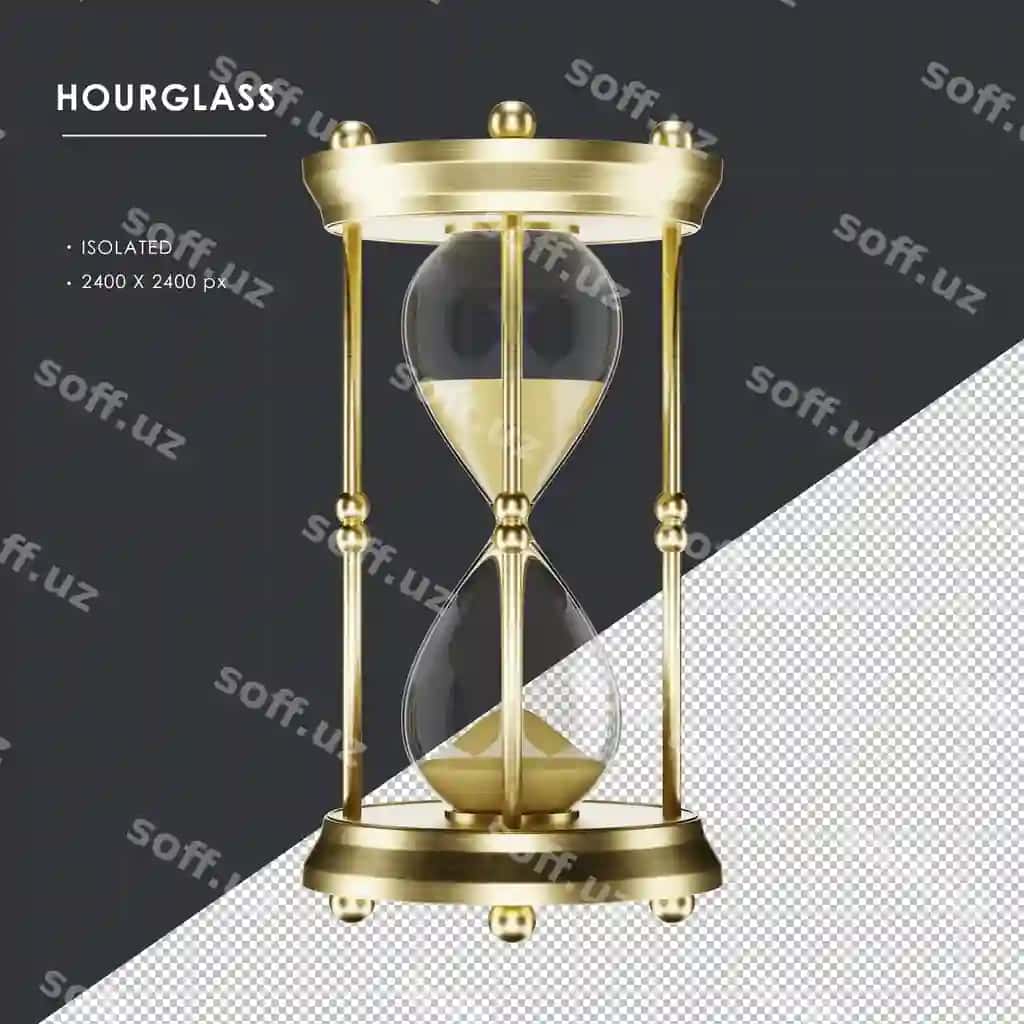Ajraltirilgan oltin doira metal qum soat tomon ko'rinishidan | Isolated gold round metal hourglass sand clock from side view