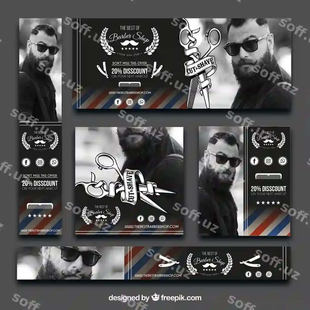Zamonaviy to'plam soch qizarttirish salonlari banerlari | Modern pack barbershop banners