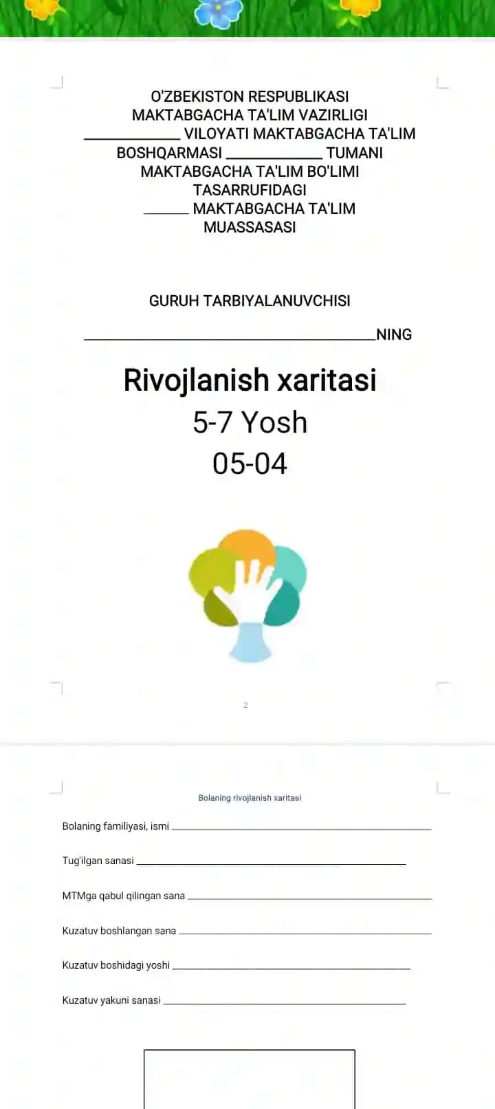 5-7 yosh rivojlanish xaritasi
