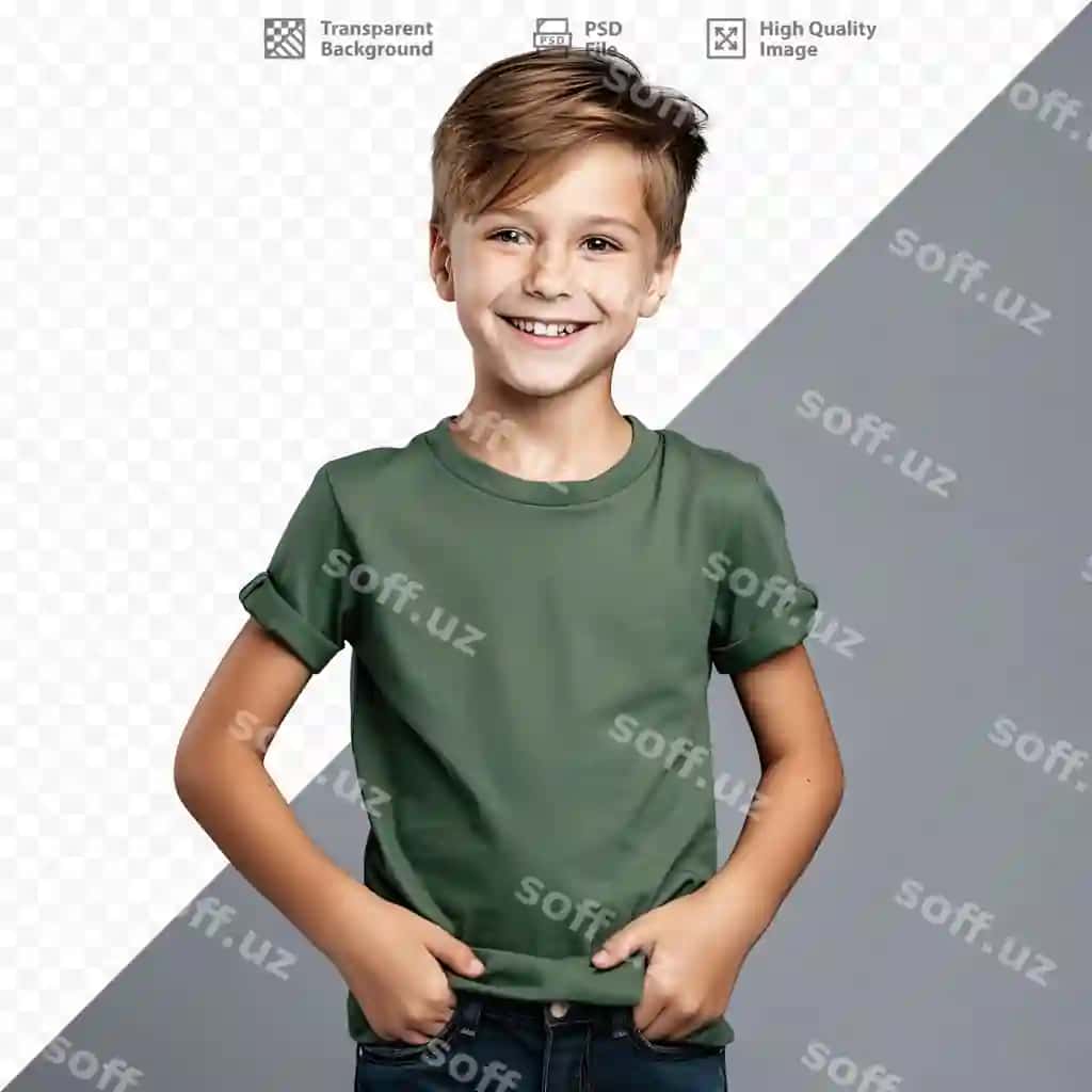 O'g'il yashil ko'ylak ki so'z it aytadi kiygan | Boy with green shirt that says word it