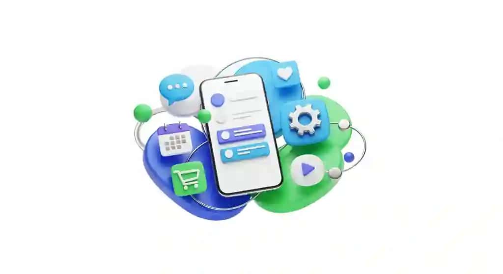 Mobil ilova ekotizimining raqamli xizmatlari kontseptsiyasi | Mobile app ecosystem digital services concept