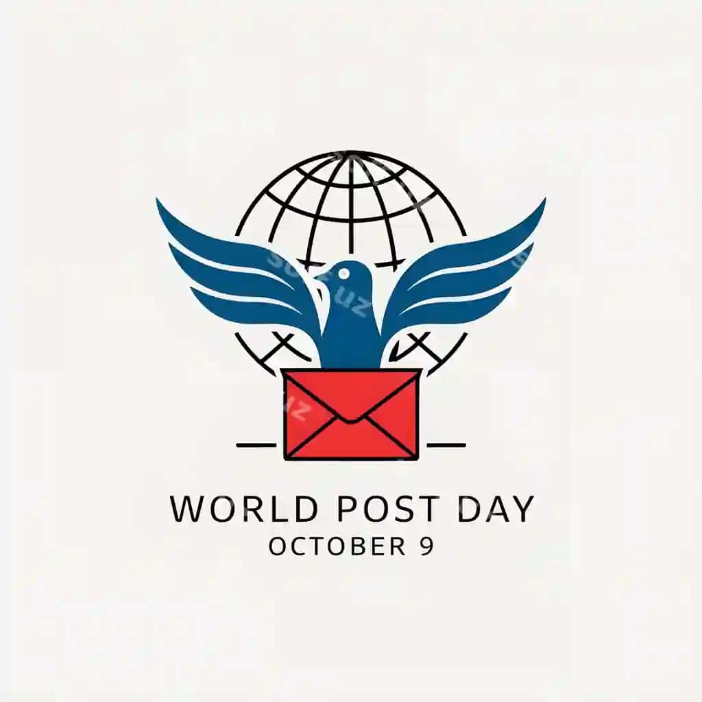 Jahon Pochta kuni ko'k qush kanotlarini keng tarqatgan uchuvchi dunyo | World post day blue bird with its wings spread wide flying globe