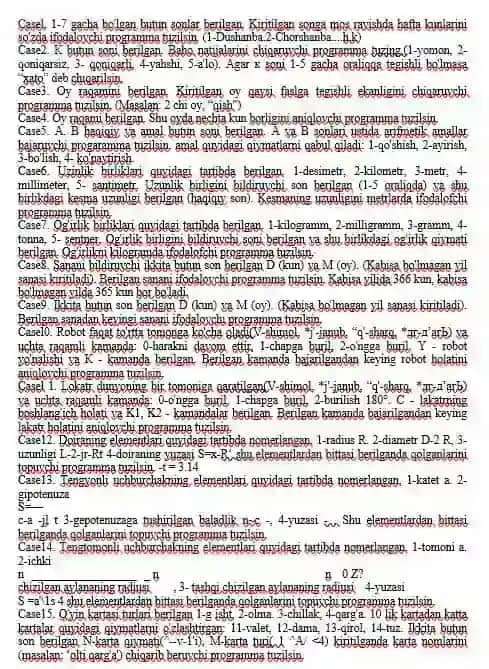 python case operatoriga matematik missollar eshish