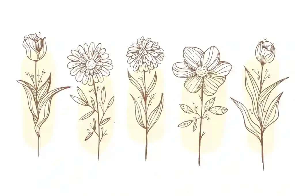 Gravür qo'lda chizilgan gullar to'plami | Engraving hand drawn flower collection