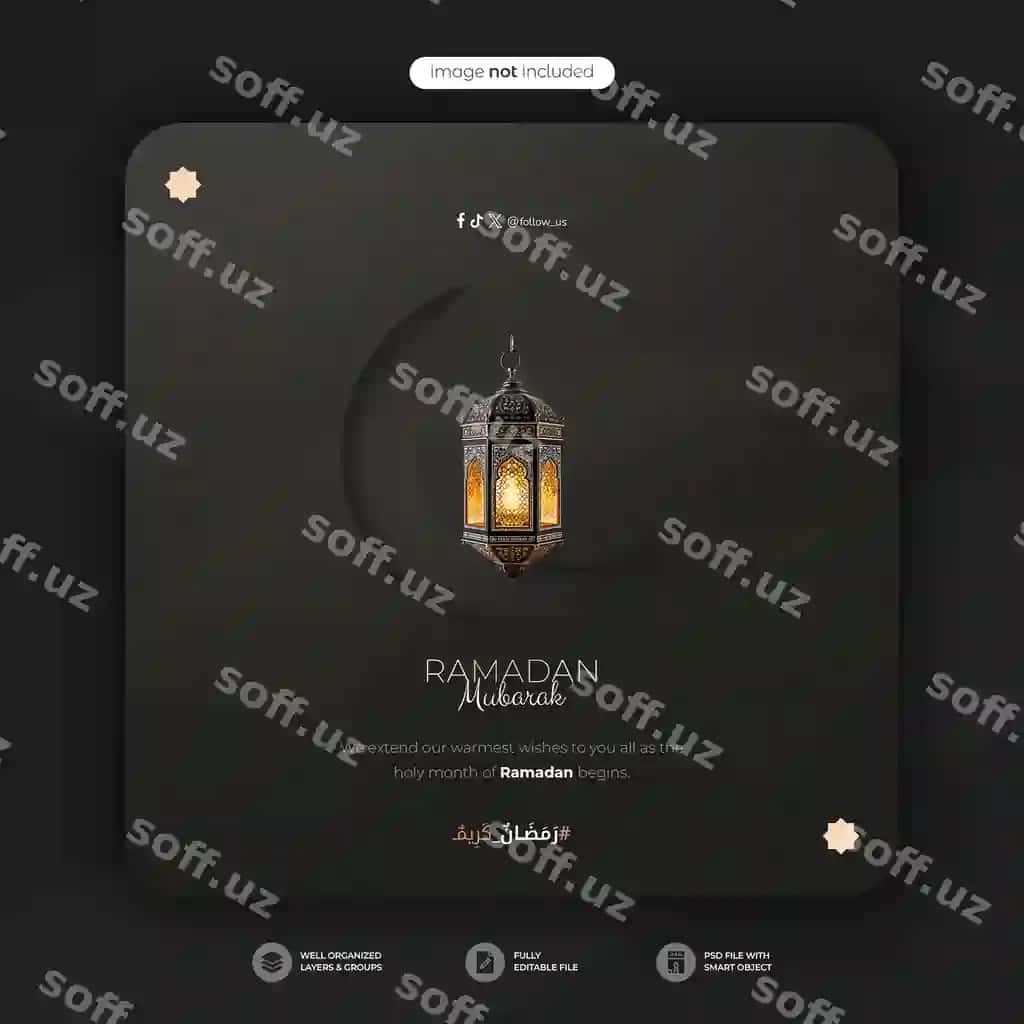Elegent Ramazon Muborak ijtimoiy media posti chiroq hilol bilan | Elegant ramadan mubarak social media post with lantern crescent