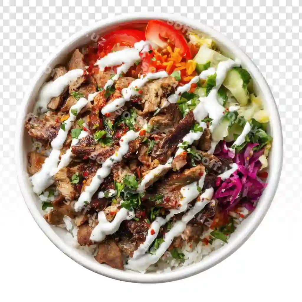 Menga yoqgan takeaway qozon, yumshoq qovoqdan pishirilgan go'sht bilan to'ldirilgan. | Delicious takeaway bowl seen from filled with tender grilled meat