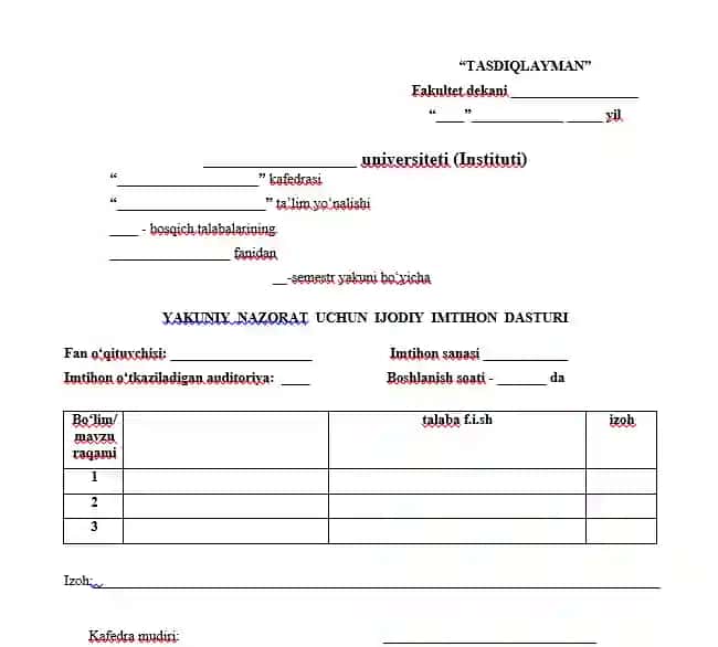 Ijodiy imtihon dasturi. shablon