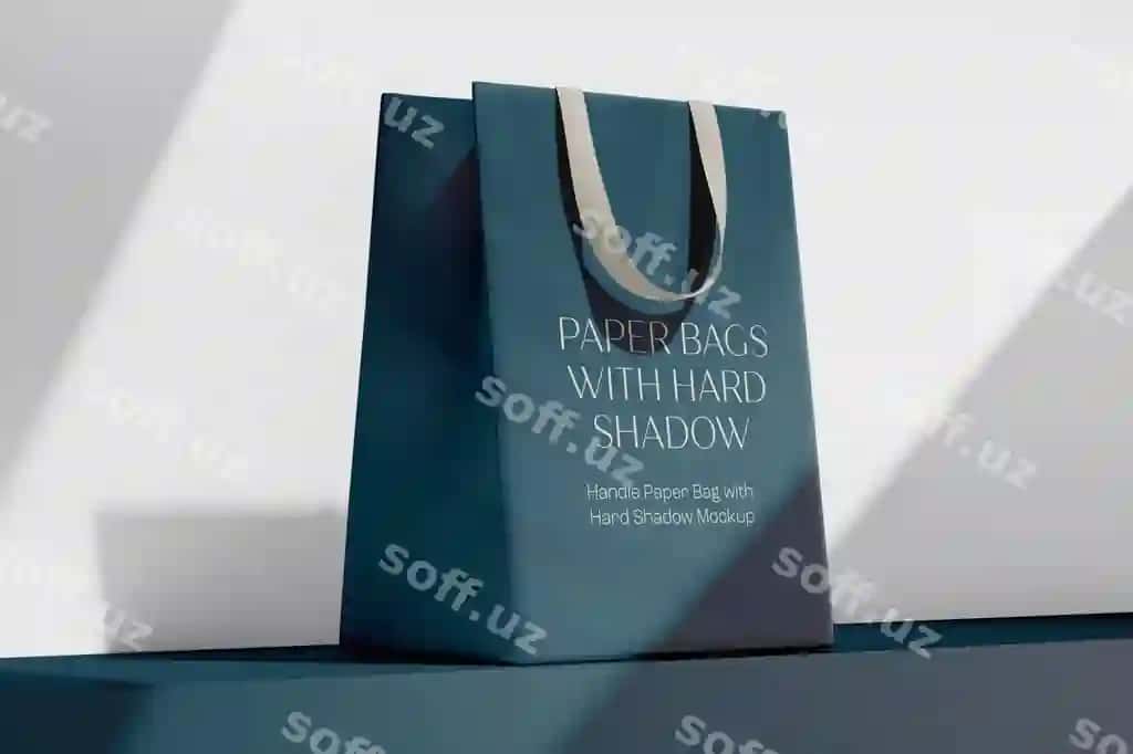 Elegant qog'oz po'cha qattiq soya namunasi bilan | Elegant paper bag with hard shadow mockup