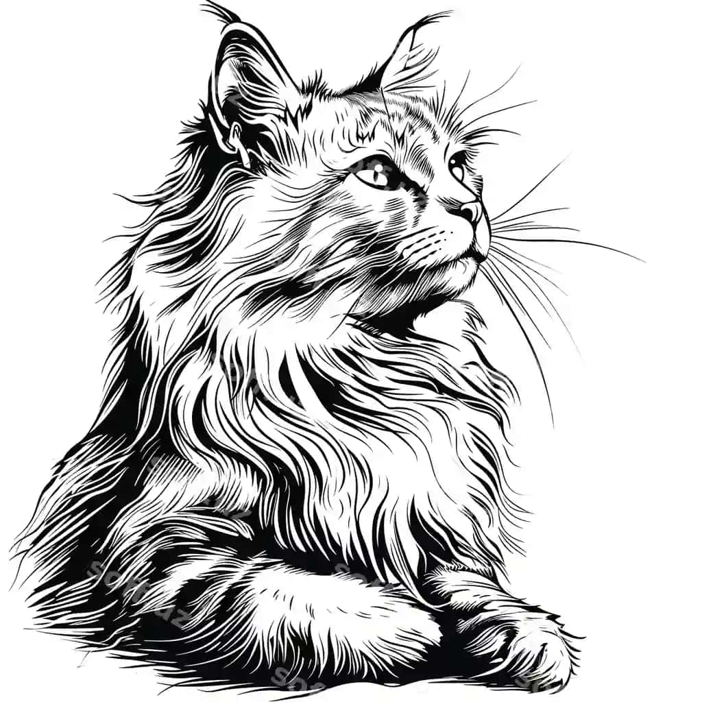 Qora oq chizma kot o'tirgan holda | Black white drawing cat sitting down