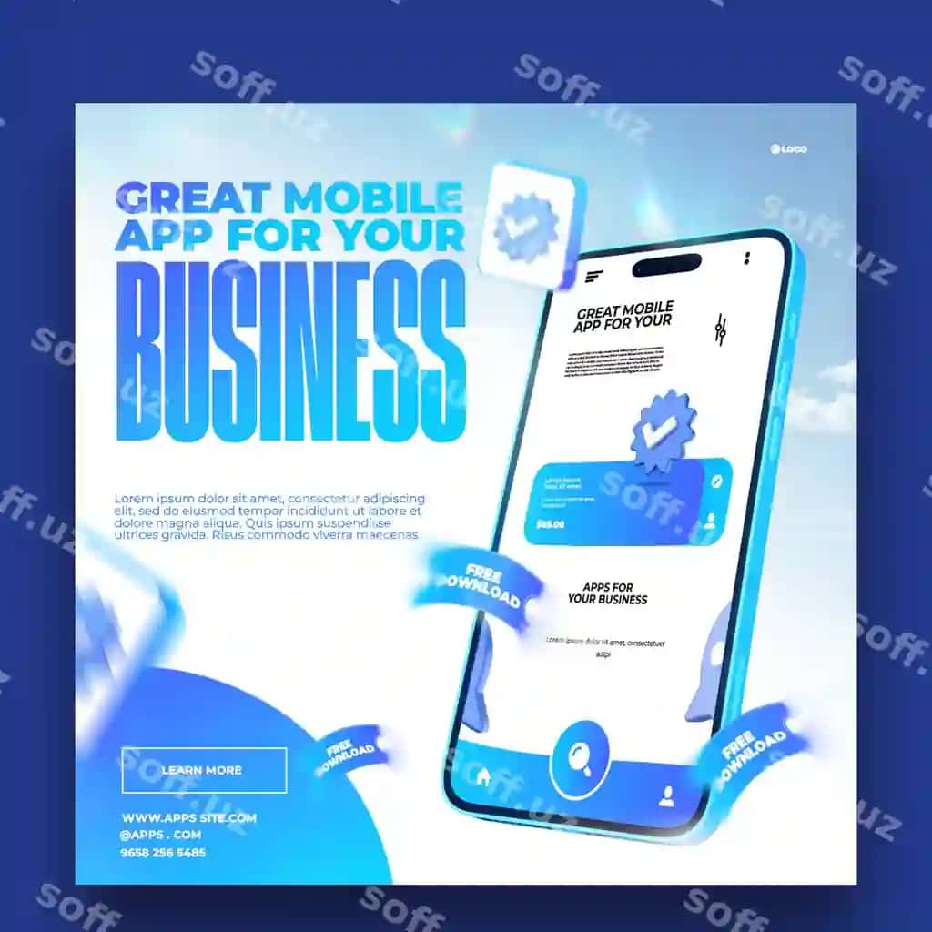 Mobil ilova reklamasi uchun ijtimoiy tarmoqlar posti va veb banner shabloni | Mobile app promotion social media post web banner template