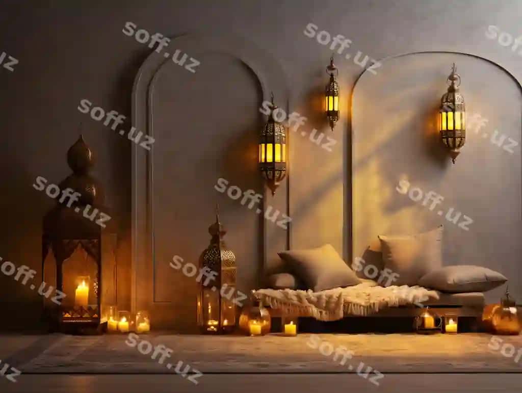 Chiroyli Ramazon nufuzli asgablanmagan chiroqlar orqa fon | Beautiful ramadan elegant hanging lanterns background
