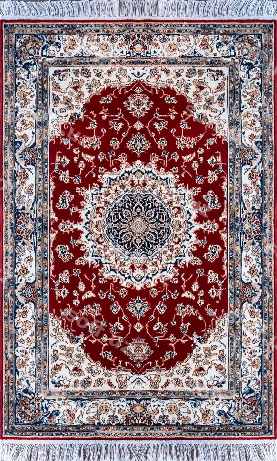 Forsik g'ilami parlak qizil medallion va ko'k detallar bilan | Persian rug with vibrant red medallion blue details