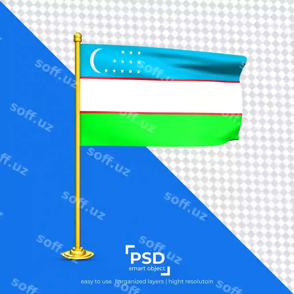Oʻzbekiston bayroqi komplekti shaffof fonda ajraltirilgan | Uzbekistan waving flag set isolated transparent background