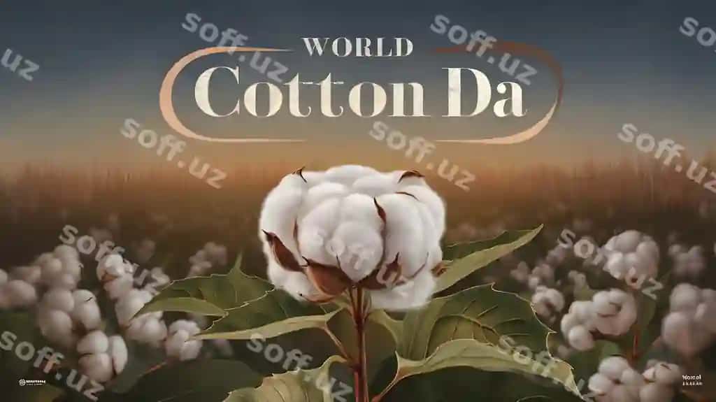 Dunyo Paxta Kuni plakat shabloni paxta orqa fonda | World cotton day poster template with cotton background