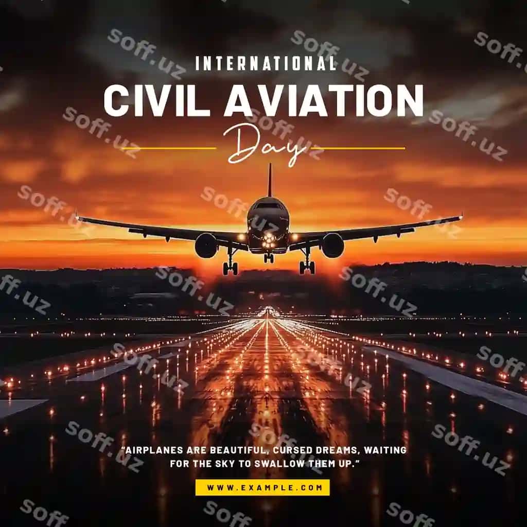 Xalqaro shaxsiy aviatsiya kuni uchun ijtimoiy tarmoqlar posti dizayni samolyot bilan | International civil aviation day social media post design with airplane