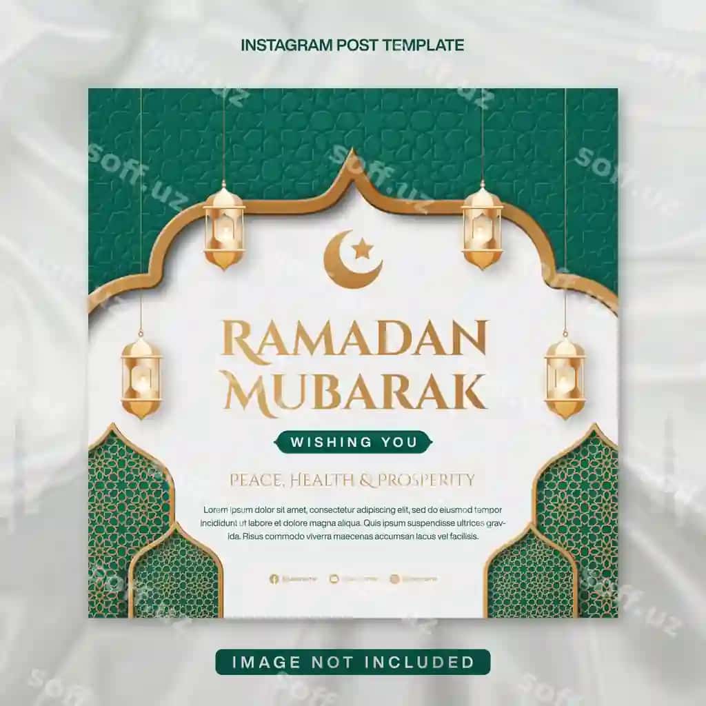 Ramazon muborak Instagram post banner shabloni islamiy choynak bilan | Ramadan mubarak instagram post banner template with lantern islamic