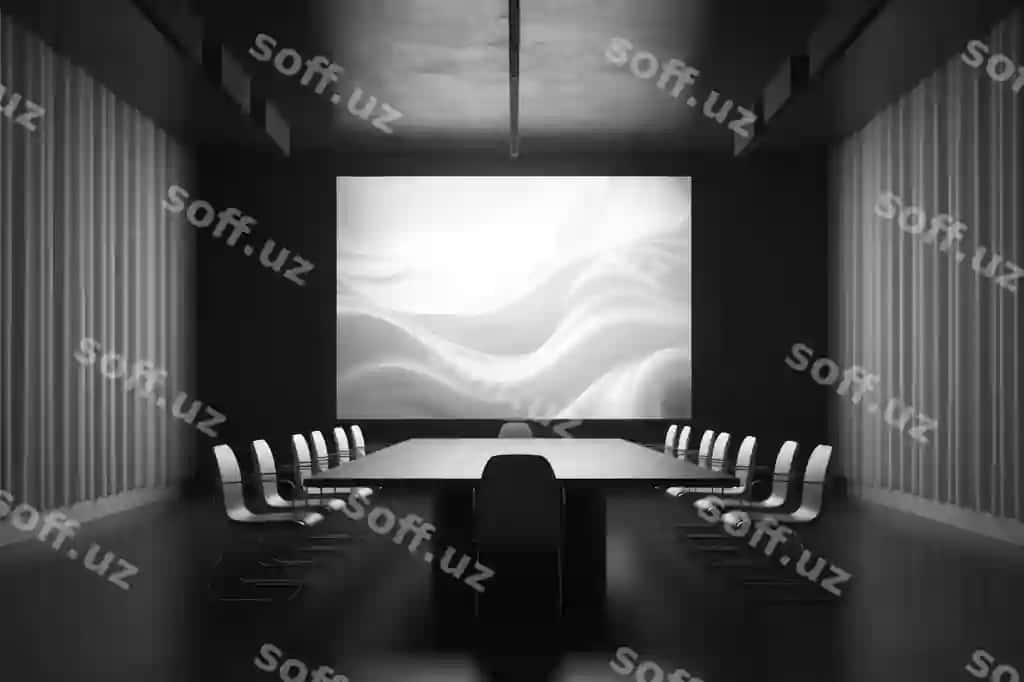 Konferensiya xonasi so'z san'ati yozilgan katta ekran bilan | Conference room with large screen that says word art