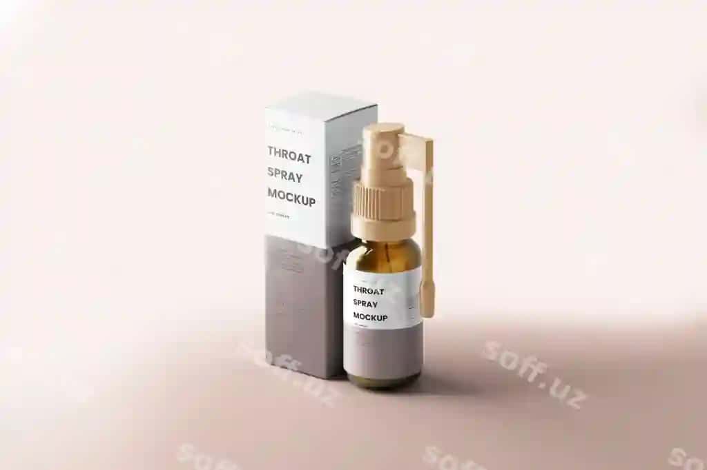 Bo'g'iz spreyi quti mockup bilan | Throat spray with box mockup
