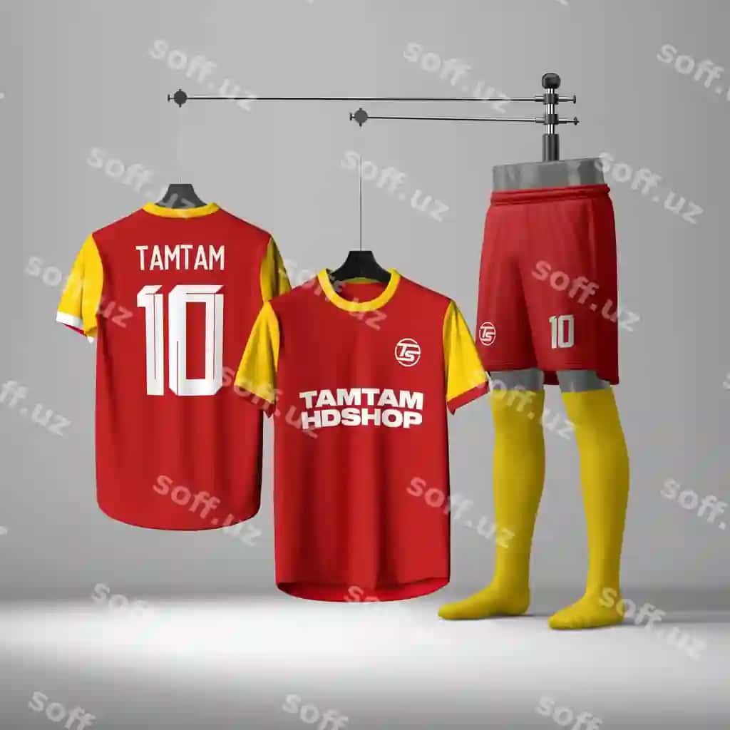 Qizil sariq futbol kurtka komplekti 10 raqamli | Red yellow soccer jersey kit with number 10