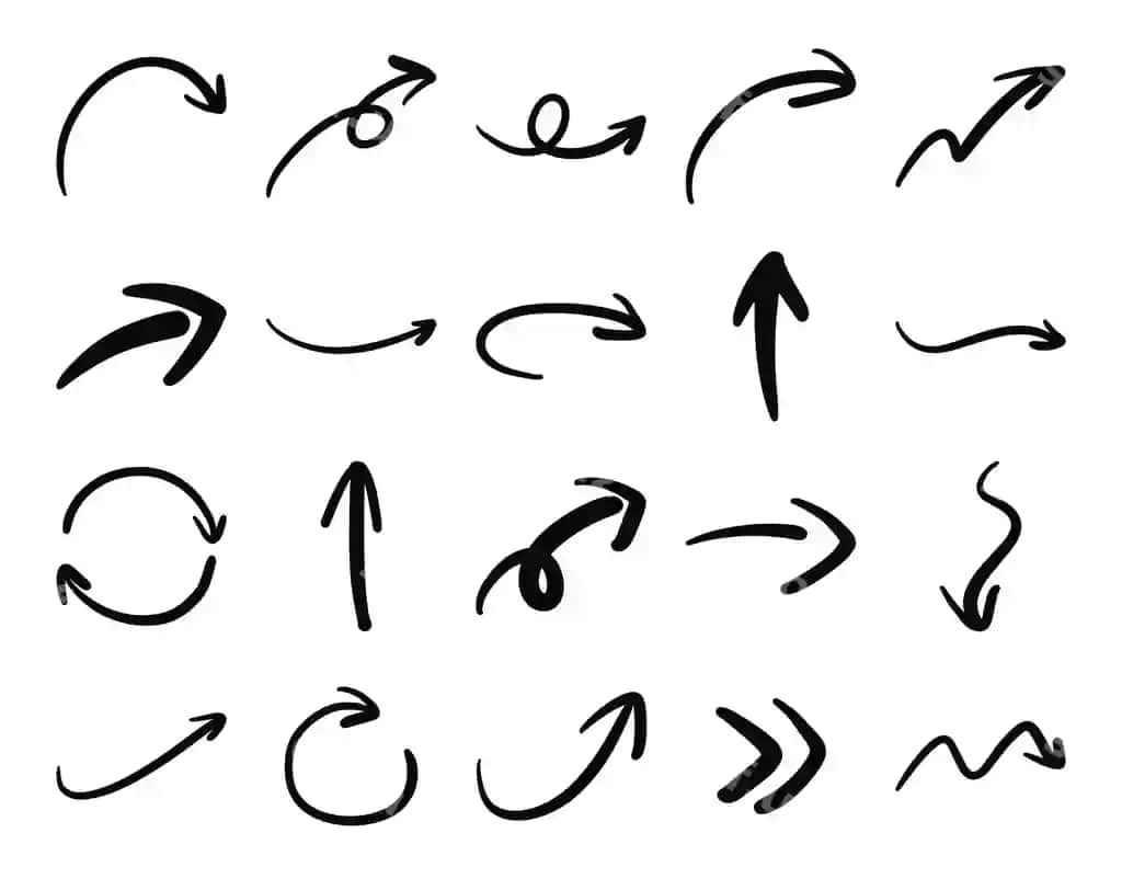Qo'l bilan chizilgan oyna ikonkalar to'plami oyna chizma uslubi | Hand drawn arrow icons set set arrow doodle style