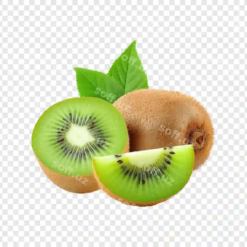 Kiwi mevasi kesilgan shaffof fonda ajraltirilgan | Kiwi fruit with slices isolated transparent background