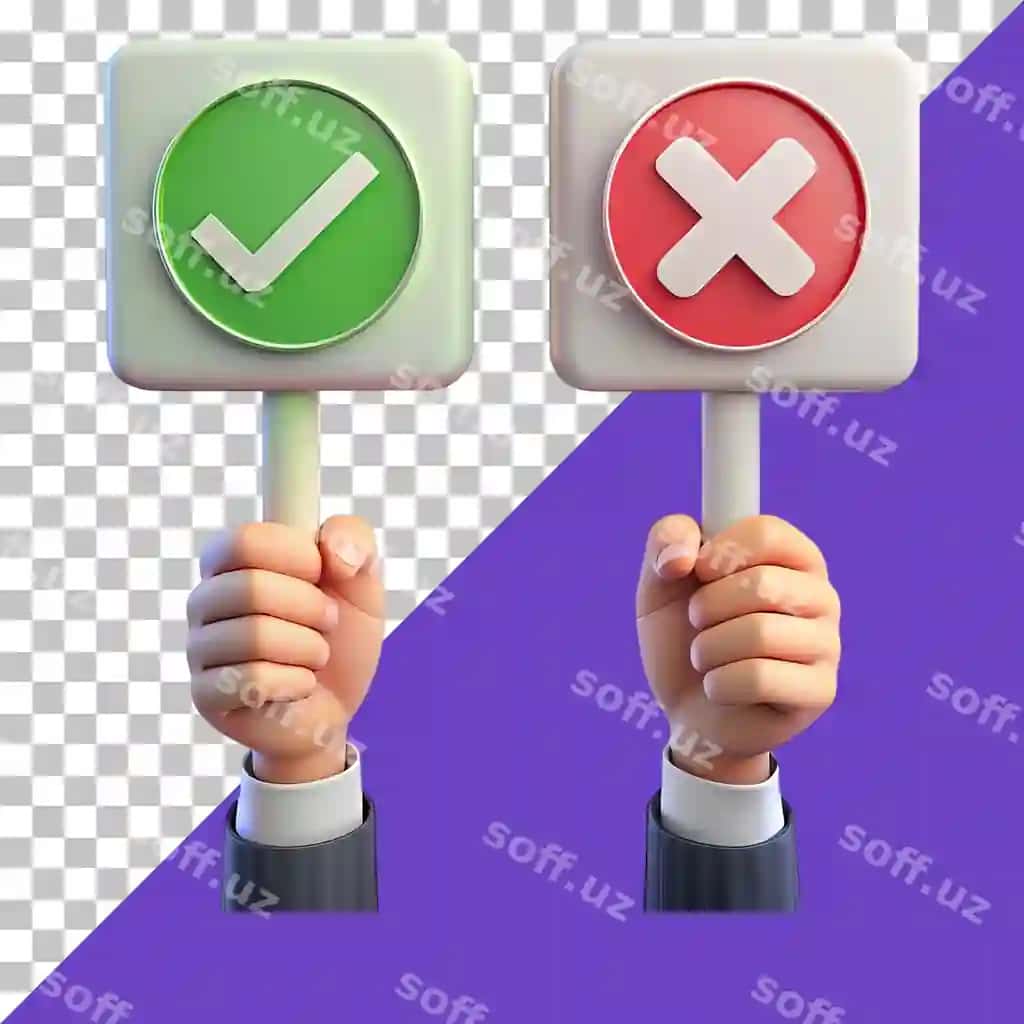 3D qo'llar tekshirish va kross belgilarni tutgan | 3d hands holding check cross marks