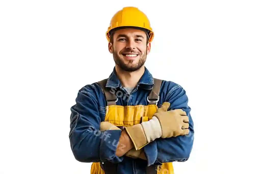 Ishchilar gulishlar oq orqa fonda baxtli mehnat kuni Yevropa Afrika qora odamlar | Workers smile white background happy labor day europe africa black people