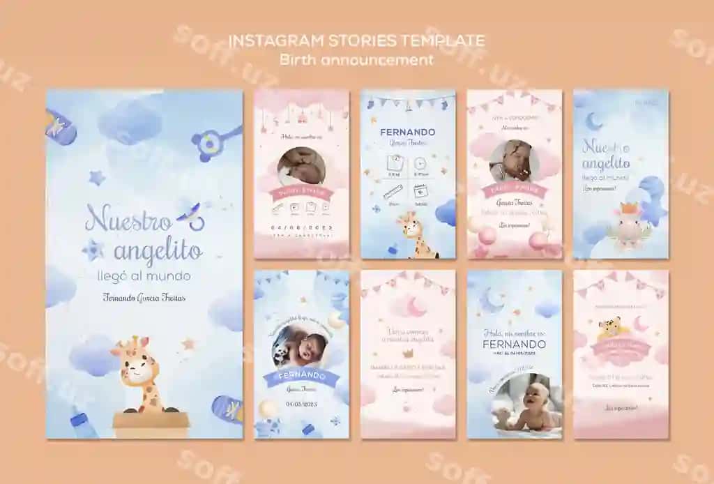 Tug'ilish e'loni Instagram Stories | Birth announcement instagram stories