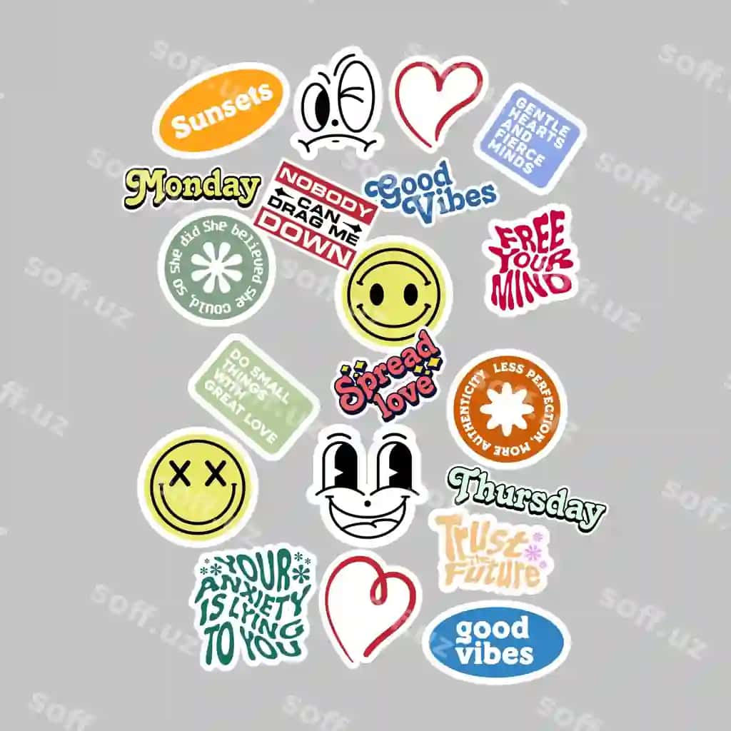 Stiker komplekti yoqimli vektor shablon karikatura rasm estetikasi bilan bezatilgan | Sticker set cute vector template decorated with cartoon image aesthetic