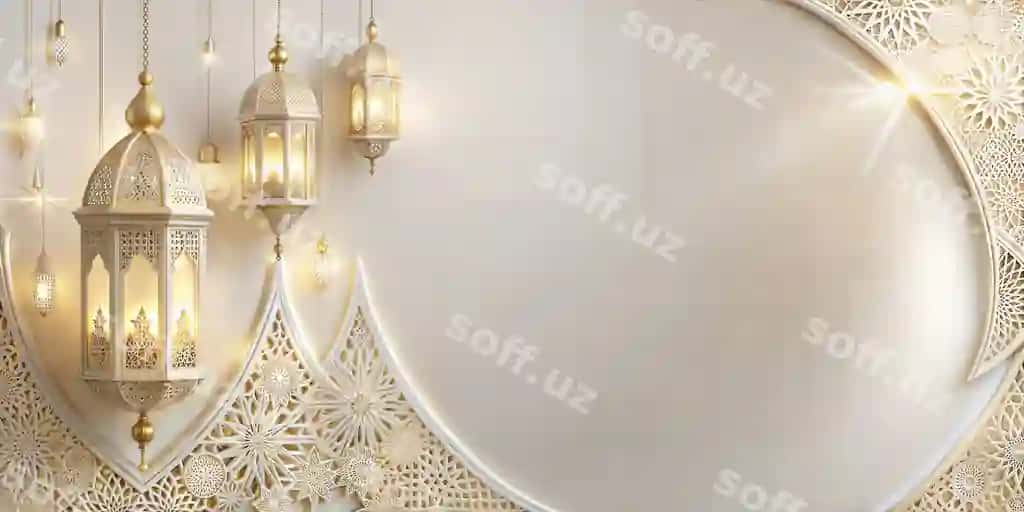 Islomiy fano tinch orqa fon Ramazon Qurbon Hayiti palo qurbon | Islamic lantern serene backdrop ramadan eid al adha feast sacrifice