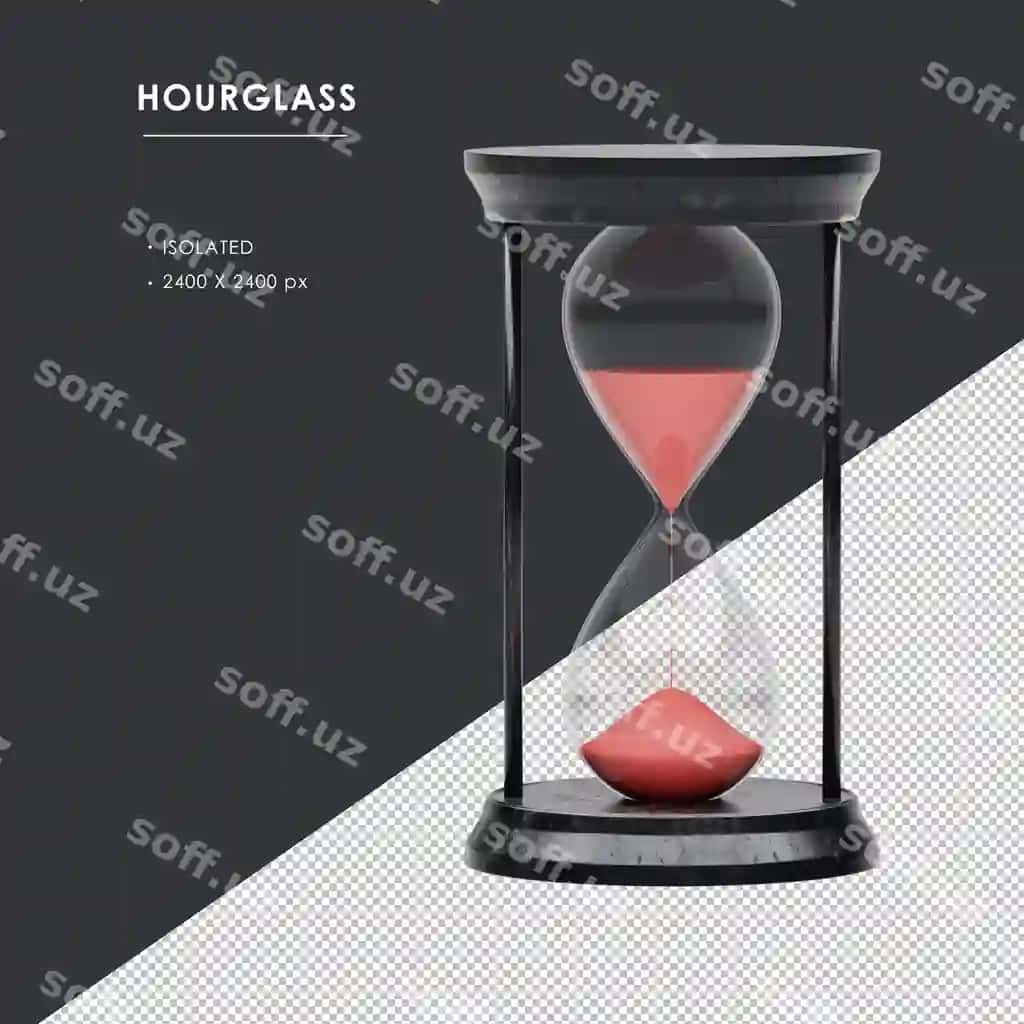 Ajraltirilgan qora metall qum soati qizil qum bilan, old tomondan ko'rinish | Isolated dark metal hourglass with red sand sand clock front view