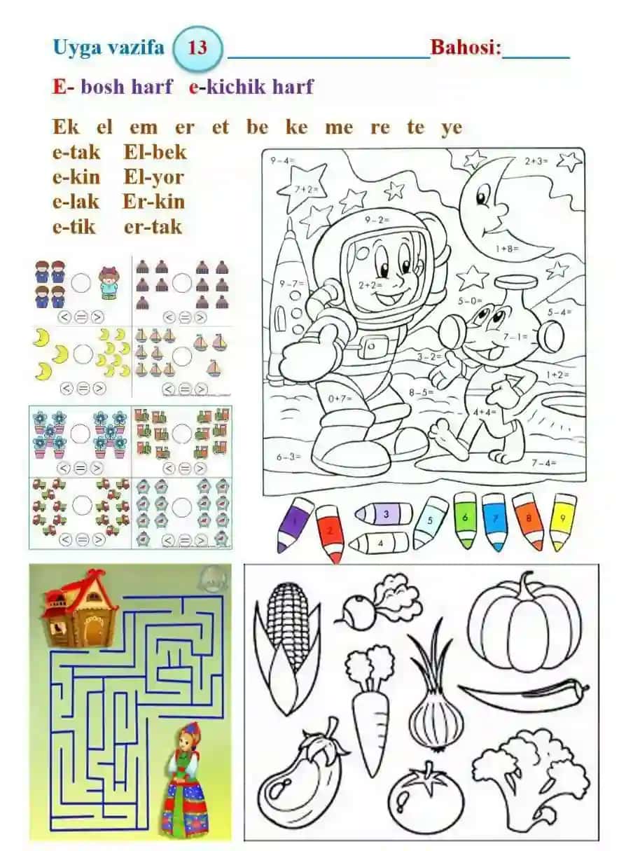Alifbe, matematika, yozuv fanlari uchun vazifalar