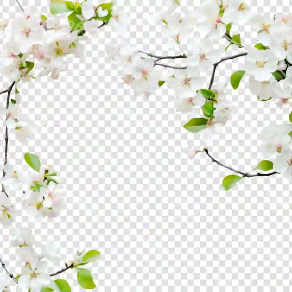 Oq gullar ramkasi, bahor gullari, tabiat orqa fon | White blossom frame spring flowers nature background