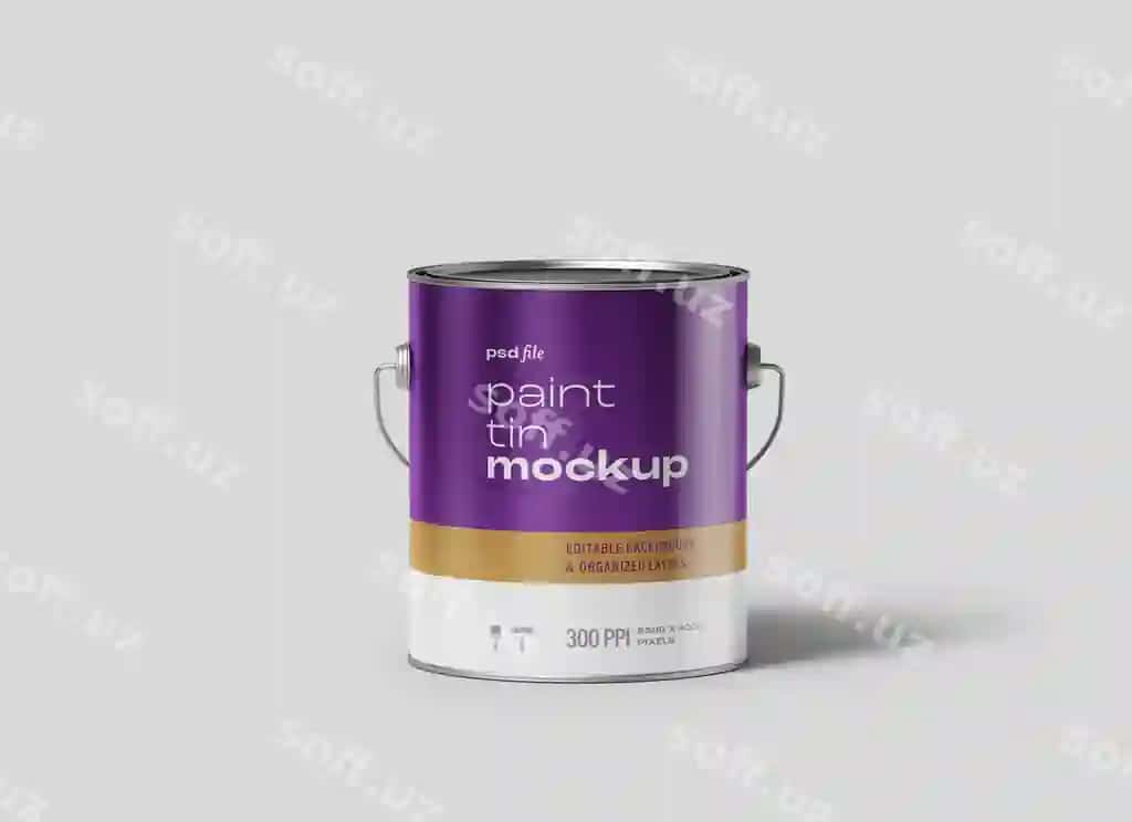 Binafsi boyoq bilan to'ldirilgan, "boya" so'zi yozilgan boyoq qutisi | Paint can with purple paint can that says paint