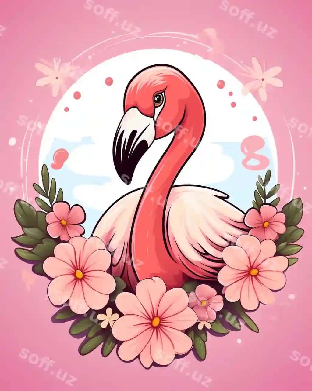Binafshe orqa fonda, markazda binafshe flamingo | Pink background with pink flamingo center