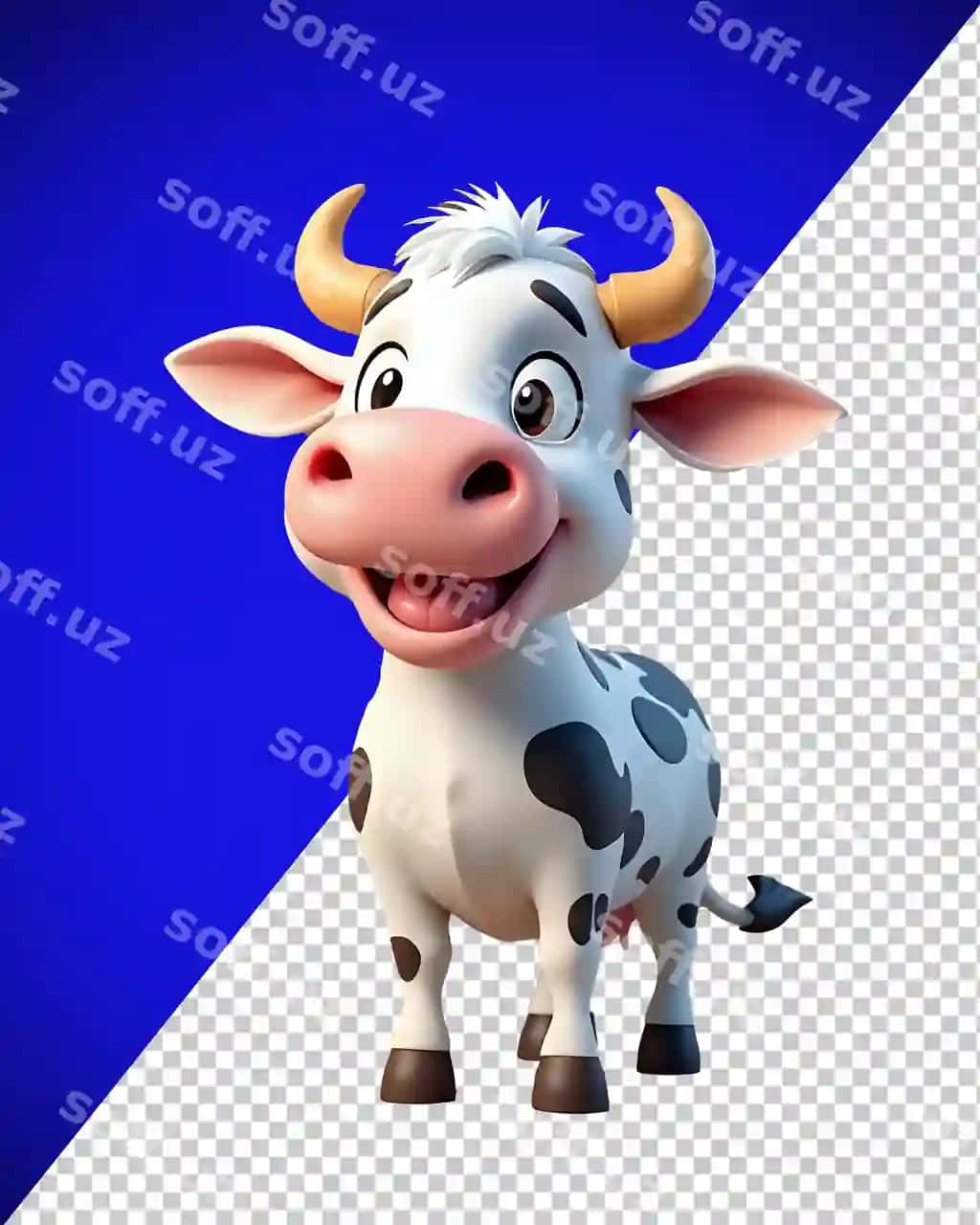 3d kartinka quritmasi sigir ochiq fonda sun'iy intellekt yaratilgan | 3d cartoon character cow transparent background ai generated